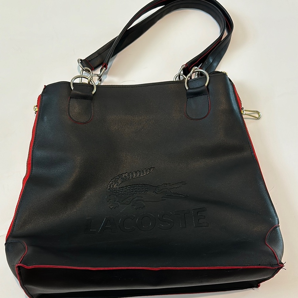 Lacoste Black and Red Shoulder Bag with Structured Design